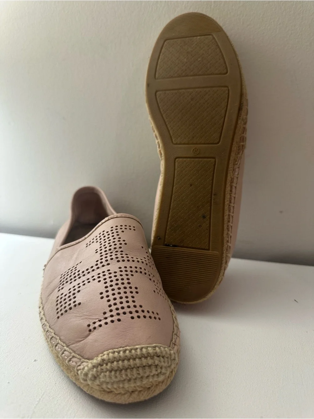 Tory Burch Blush Perforated Leather Espadrille Flats