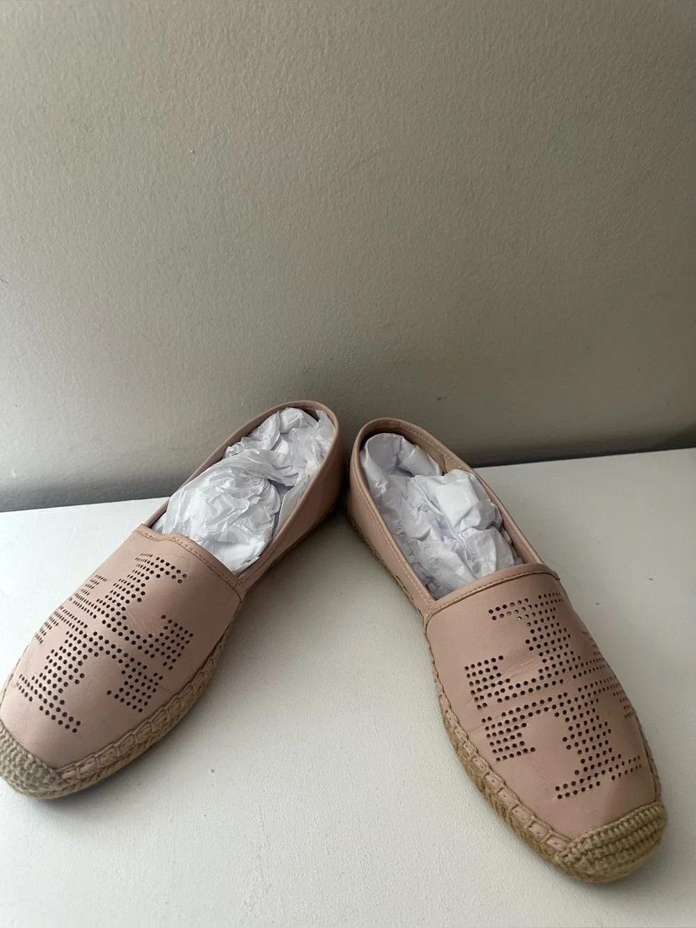 Tory Burch Blush Perforated Leather Espadrille Flats