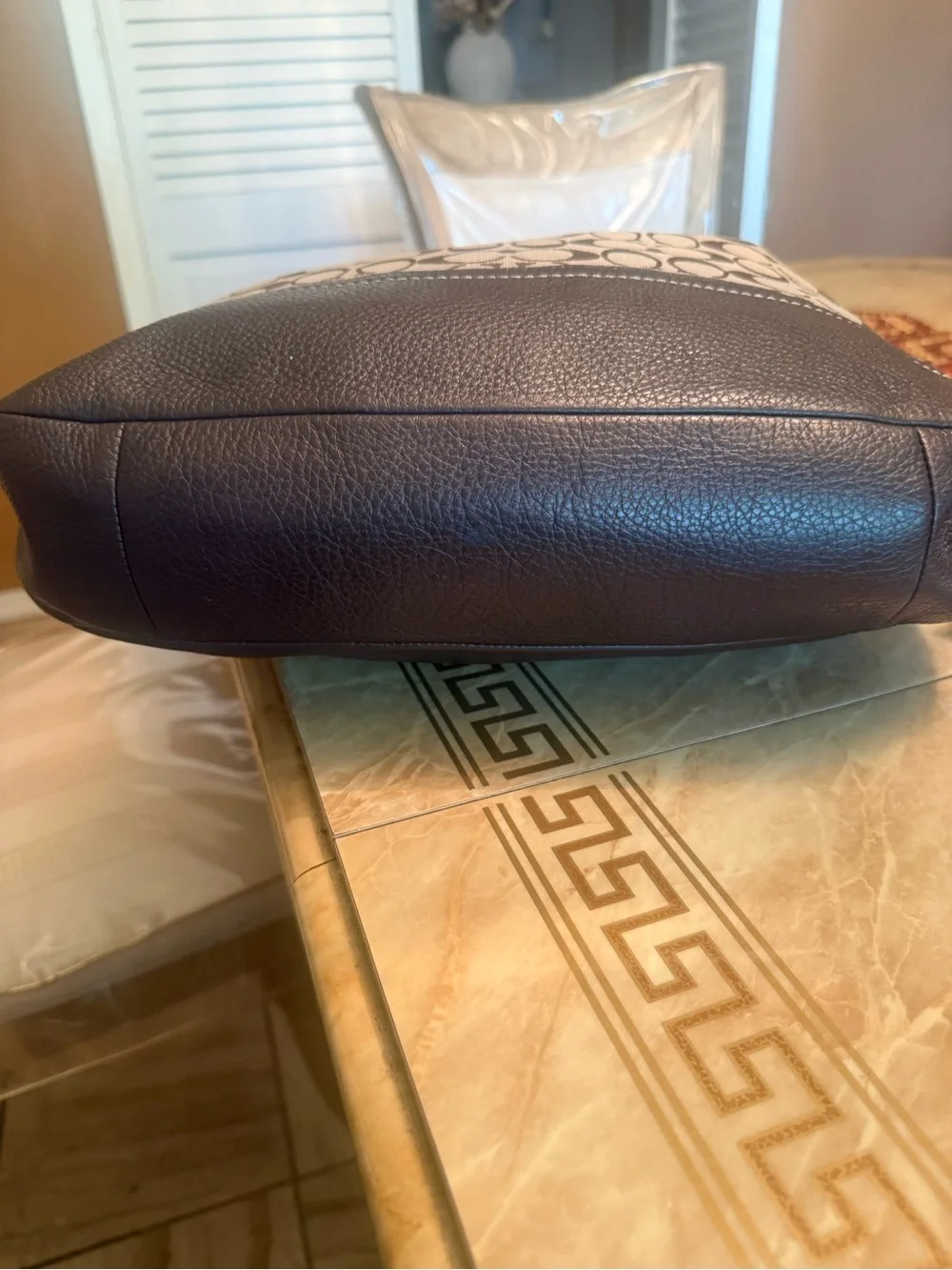 Vintage Coach Brown Signature and Leather Hobo Shoulder/ Crossbody bag