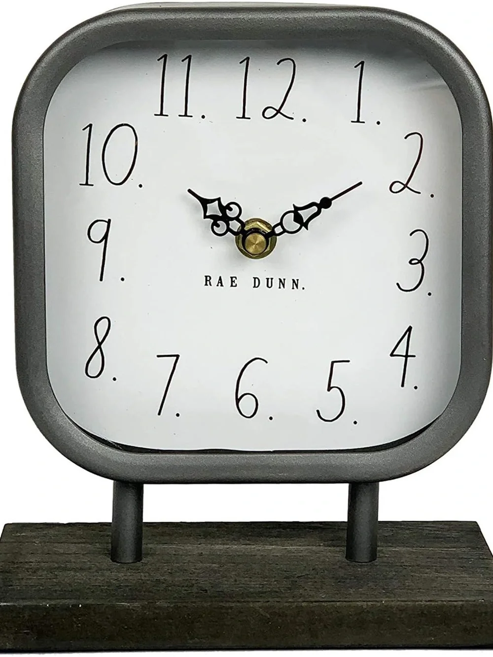 Rae Dunn White Face Clock with Gray Frame and Black Hands