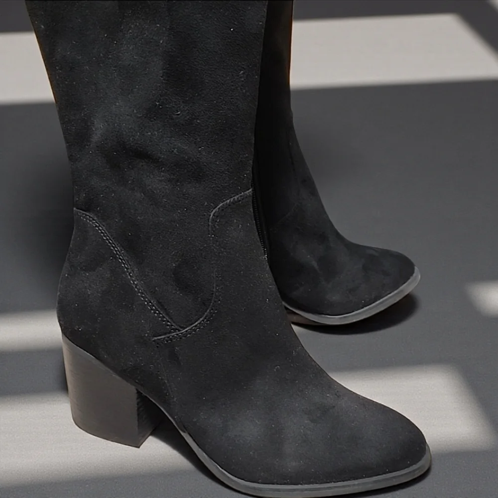 BP NORDSTROM Luke OTK Boots 6 Black Vegan Suede Over the Knee Fold Down Tall