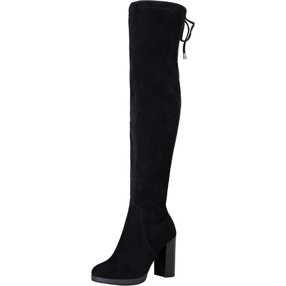 Women's Black-imitation Grain Synthetic suede Thigh High Over The Knee Tall Boot