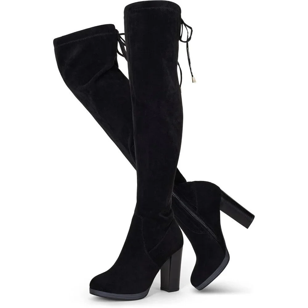 Women's Black-imitation Grain Synthetic suede Thigh High Over The Knee Tall Boot