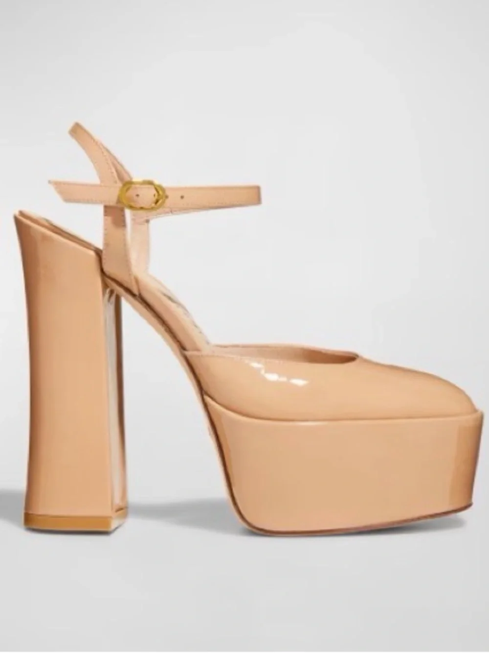 Stuart Weitzman Nude Patent Sky-High Platform Ankle-Strap Pumps