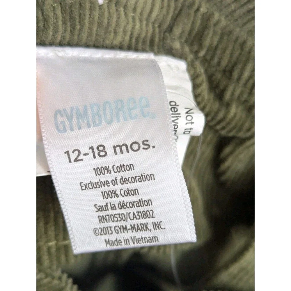 Y2k Gymboree Silly Monkey  Corduroy Overalls 12-18 months Green 100% Cotton Boys