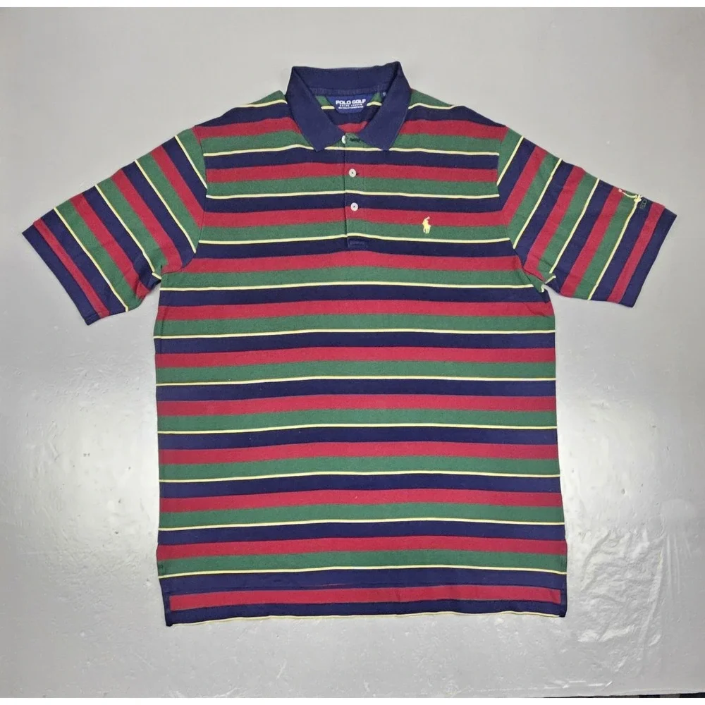VTG Polo Golf Ralph Lauren Polo Shirt Mens XL Multicolor Stripe 100% Pima Cotton