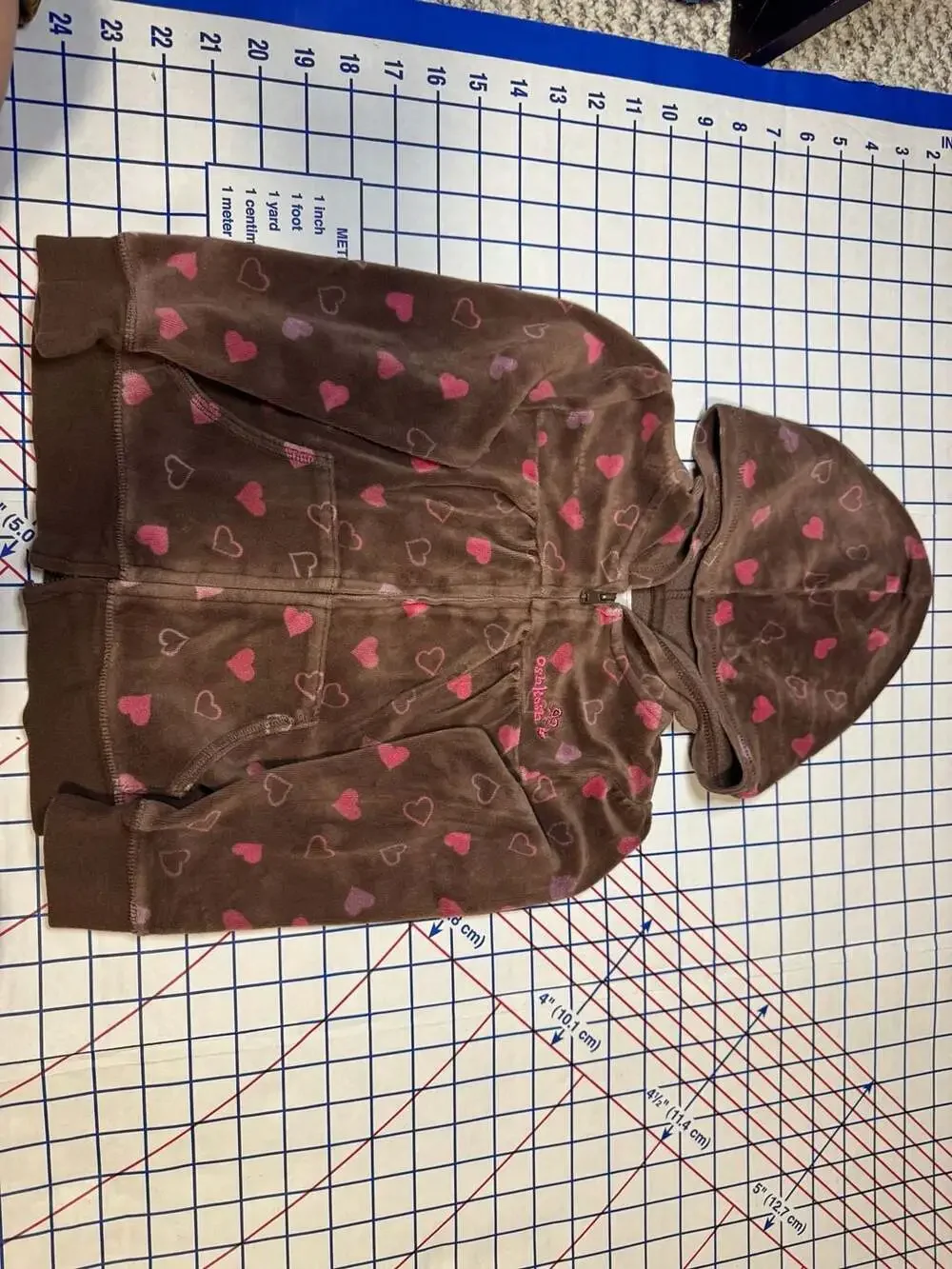 OshKosh B'Gosh Brown Pink Hearts Velour Zip Up Hoodie Toddler Size 4