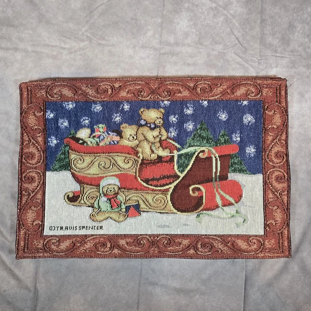 Travis Spencer‎ Tapestry Placemats Christmas Holiday Sleigh Bears Vintage (4)