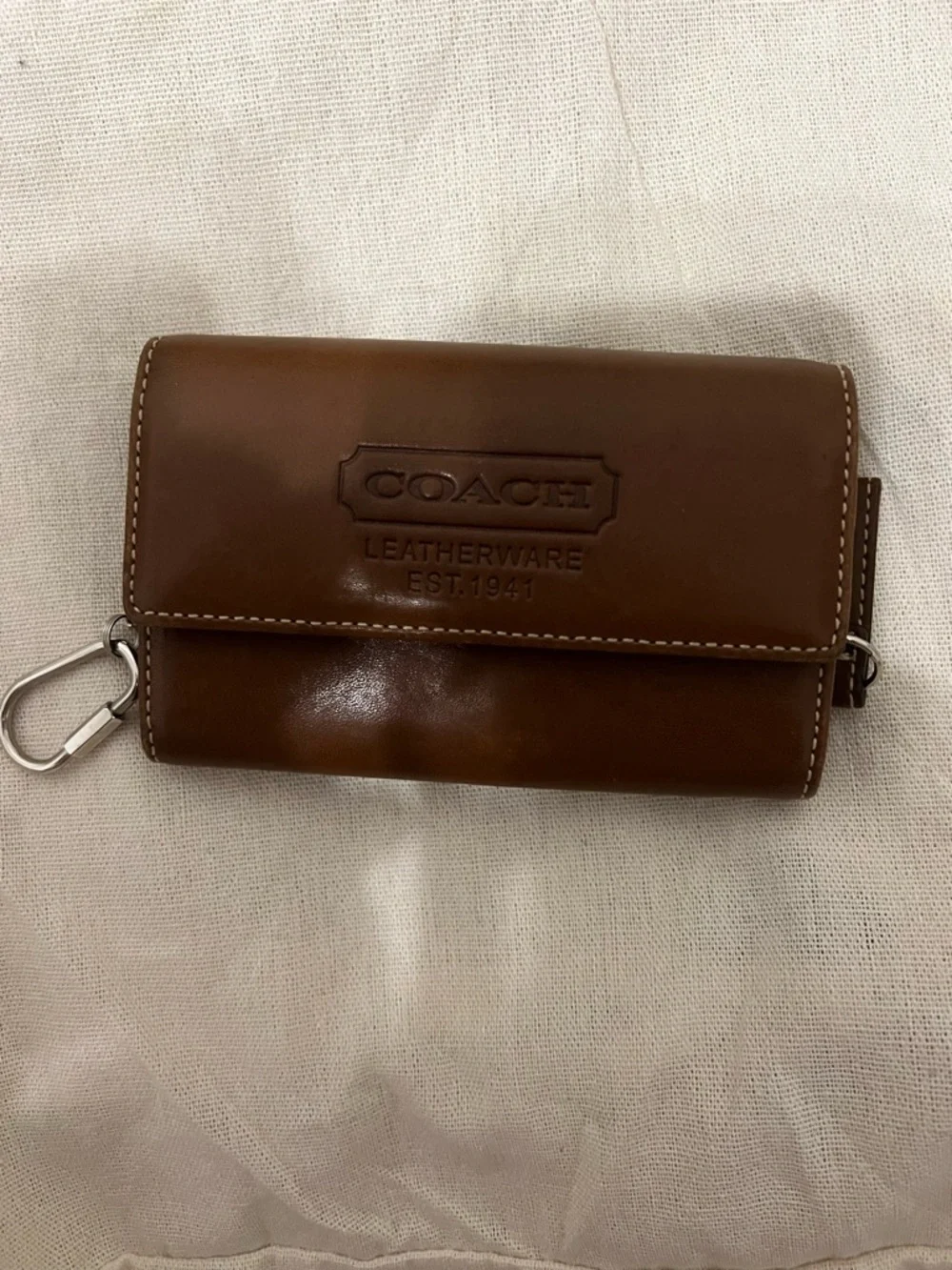 Vintage Coach Brown Leather Key Pouch with Embossed Logo
