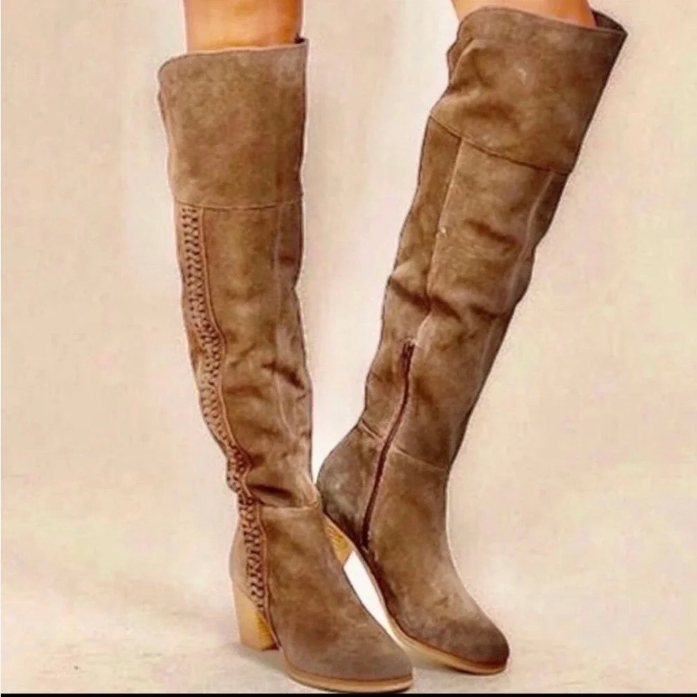 Matisse Suede Tan Over The Knee Boots Size 8‎ Braided Tall boho western