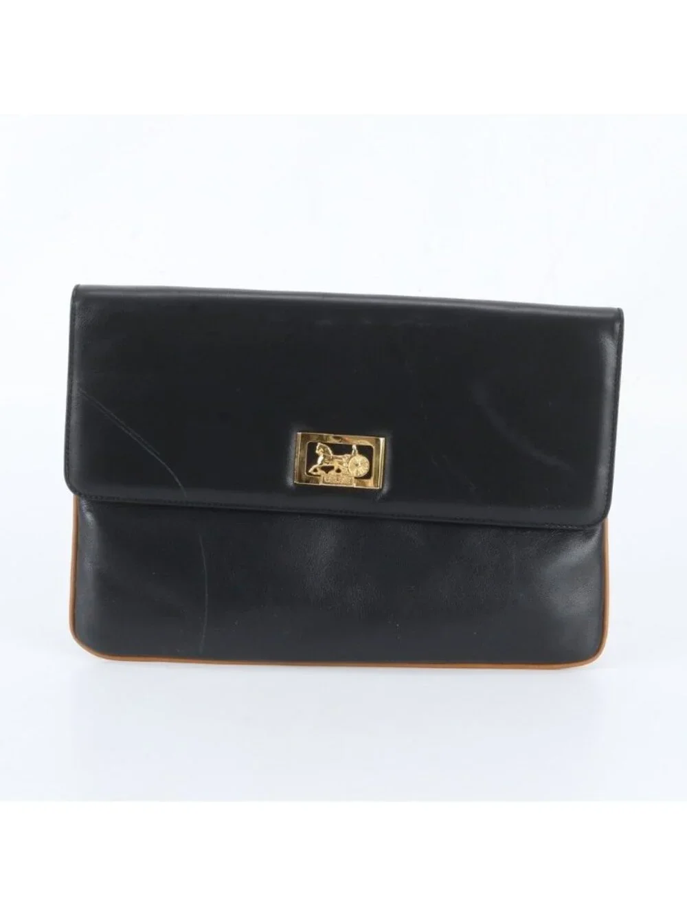 Celine Carriage Leather Clutch Pouch Business Black