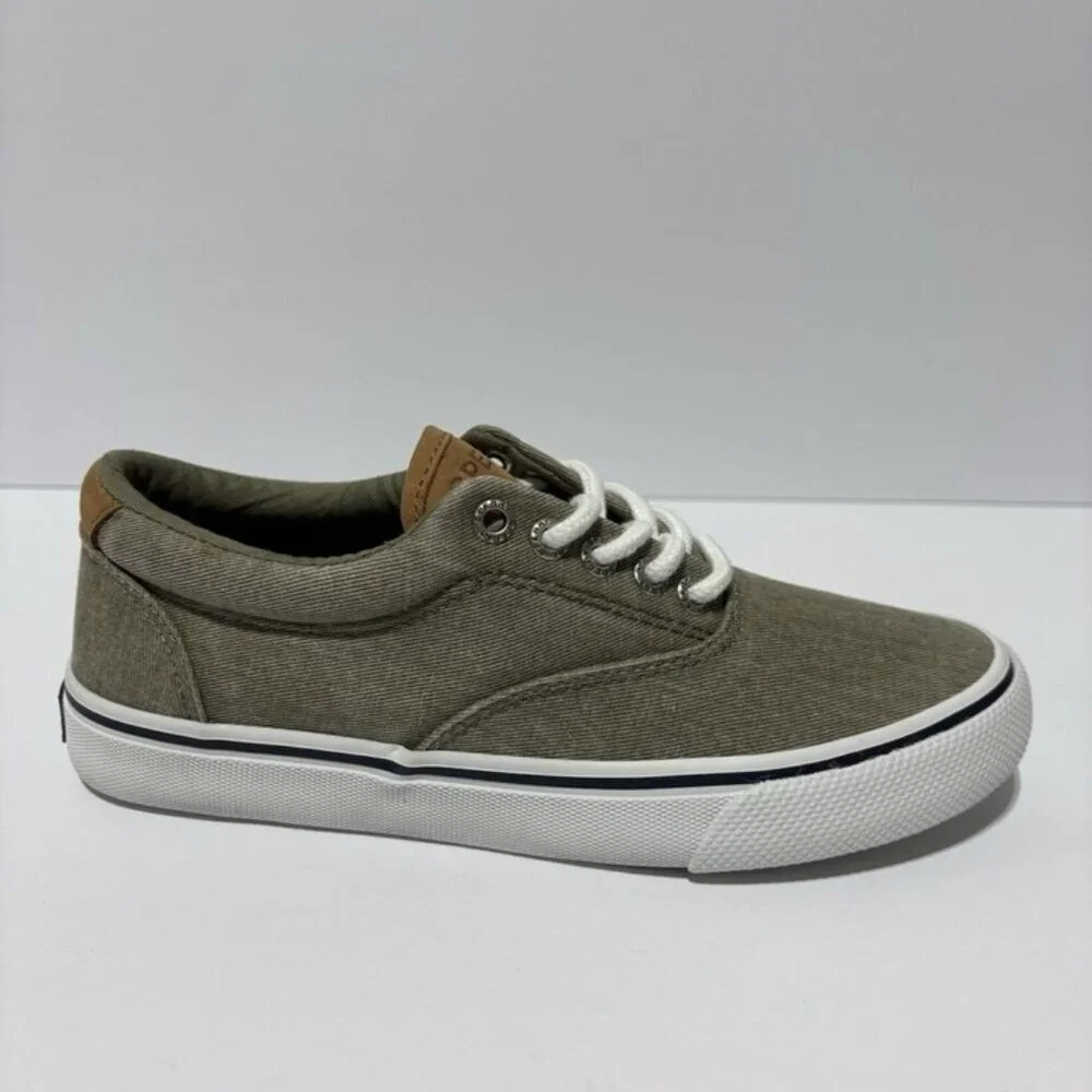 Sperry Men’s Sc Striper SW Twill Olive Sneakers, Size 4.5 M