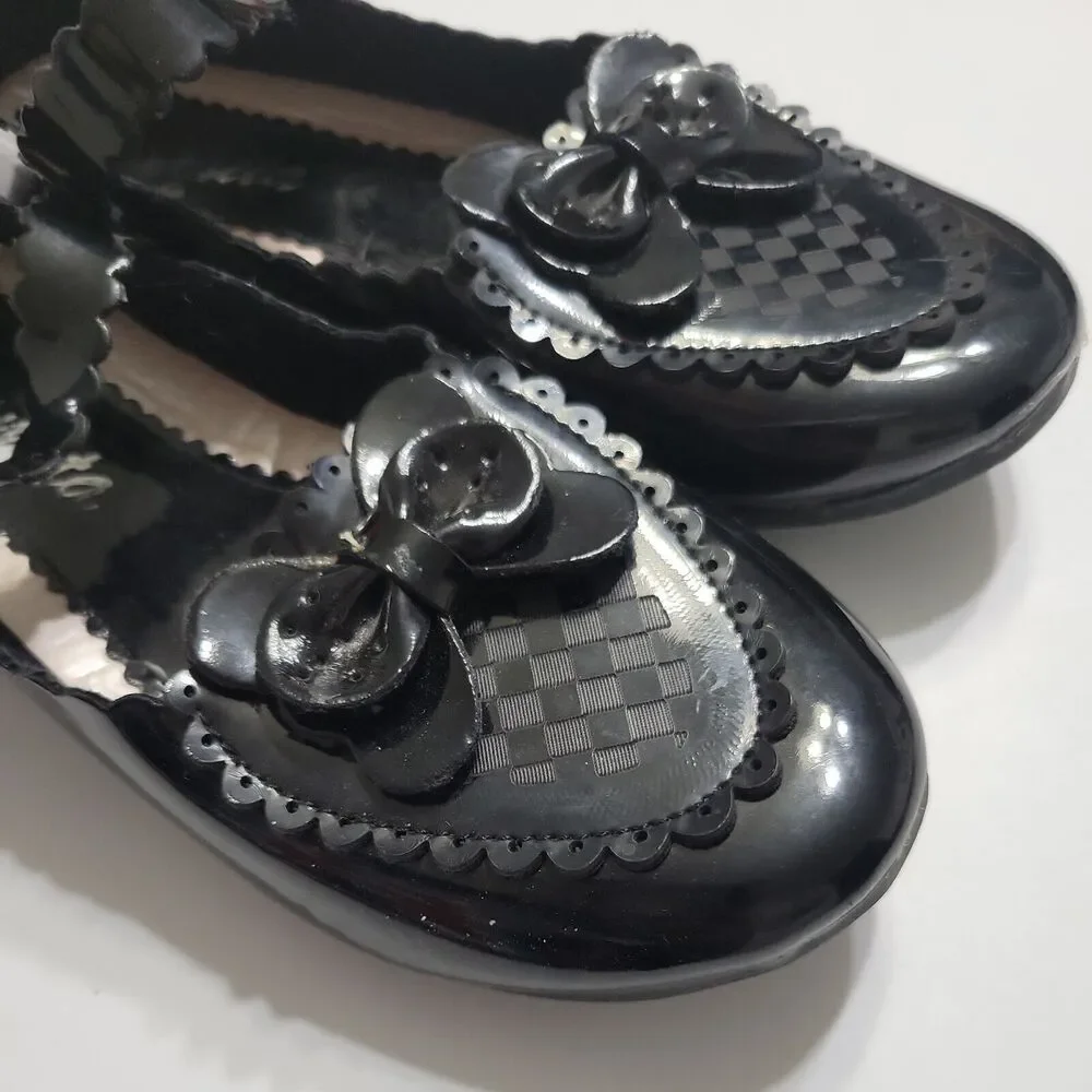 Ameta Shoes Girl 4 Black Hook Loop Flat Mary Jane Strap Top Comfort Stretch Flat