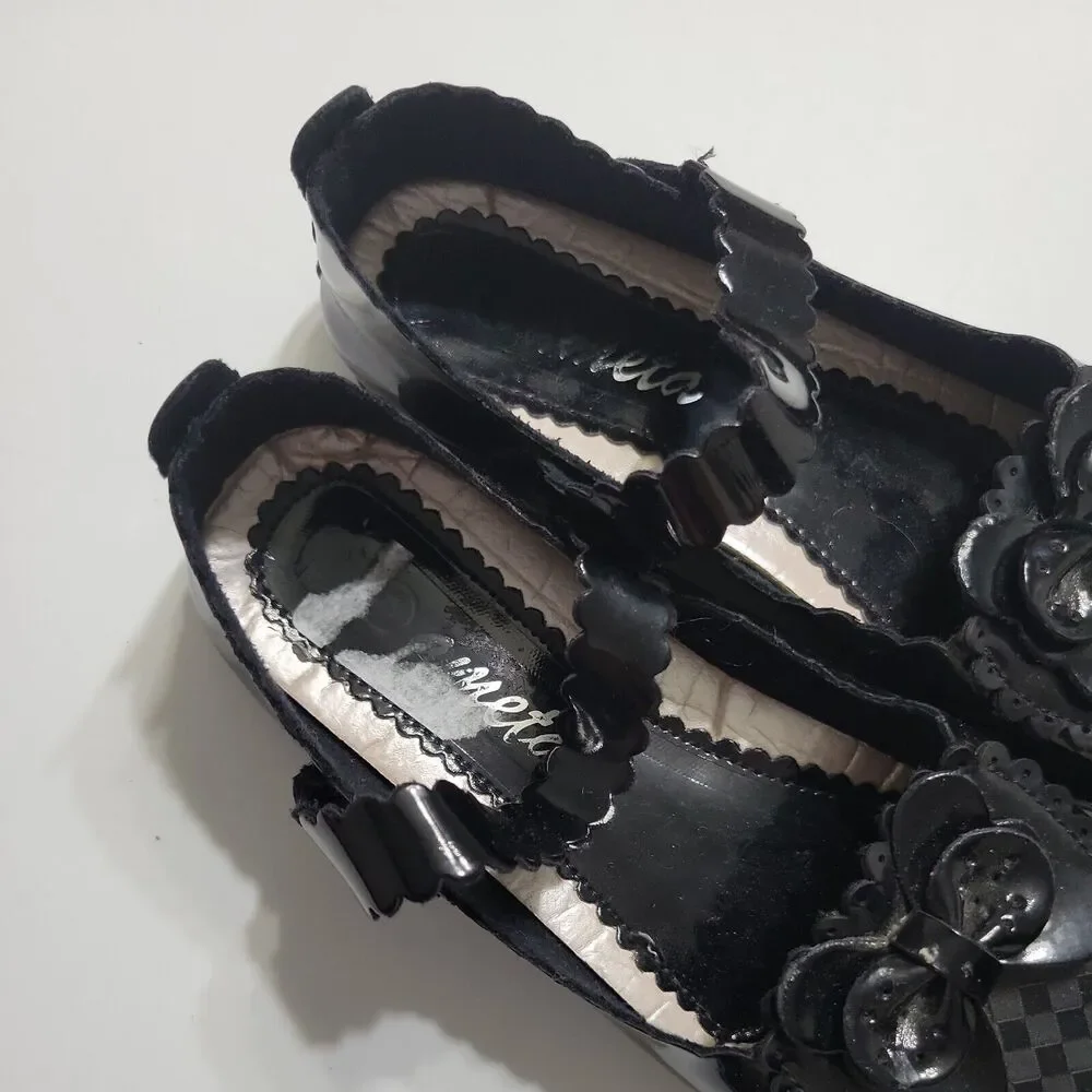 Ameta Shoes Girl 4 Black Hook Loop Flat Mary Jane Strap Top Comfort Stretch Flat
