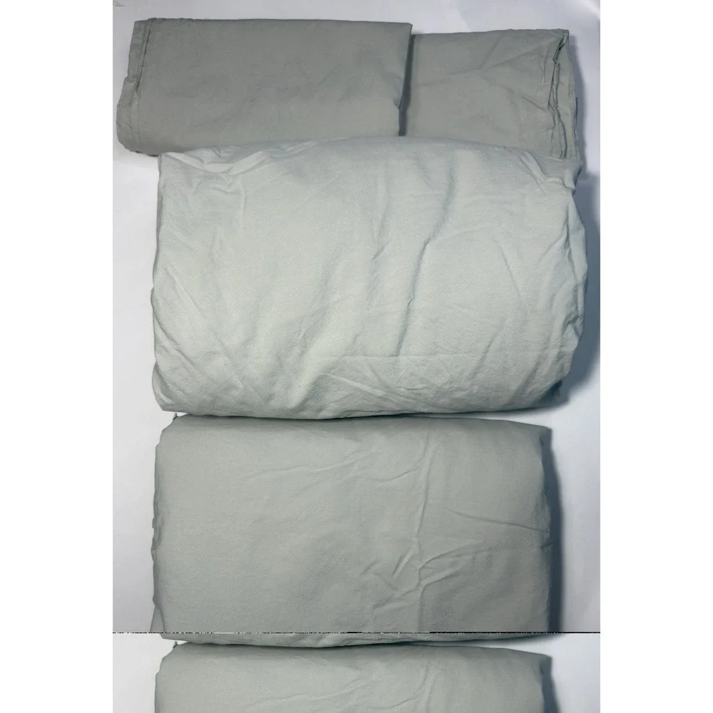 Crate & Barrel Sheet Set‎ Washed FULL Organic Cotton GREY Fitted Flat Pillowcase