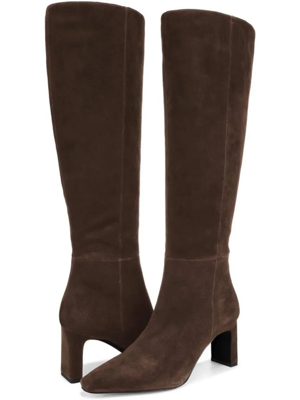 Women's Chocolate Chunky Heel Pointed Toe Faux Suede Side Zipper Knee High Boots