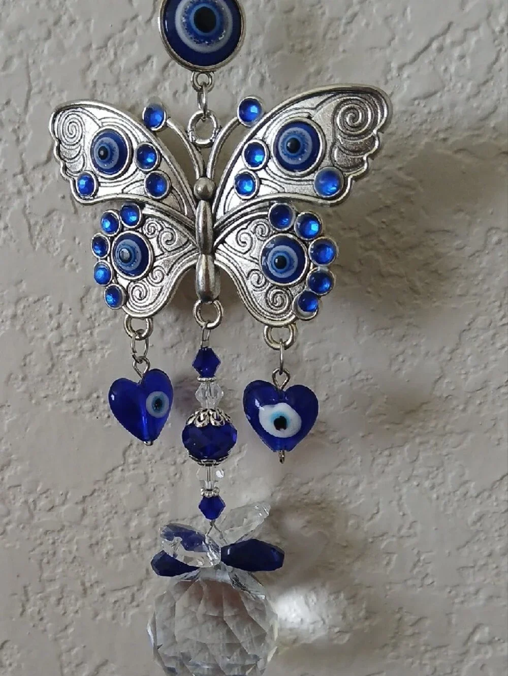 NWOT Sun Catcher Blue Evil Eye/ Butterfly Hanging - Protective Home Accent