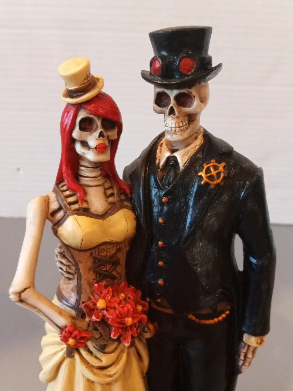 Love Never Dies Socialite Steampunk Skeleton Couple Wedding Figureine