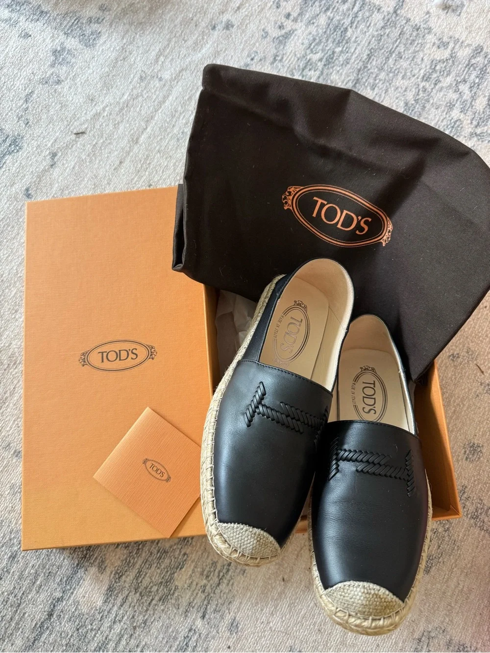 TOD'S Black Leather Espadrille Slip-On