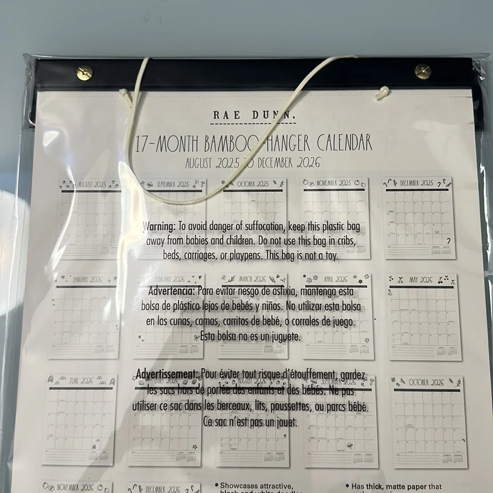NWT Rae Dunn Bamboo Hanging Calendar