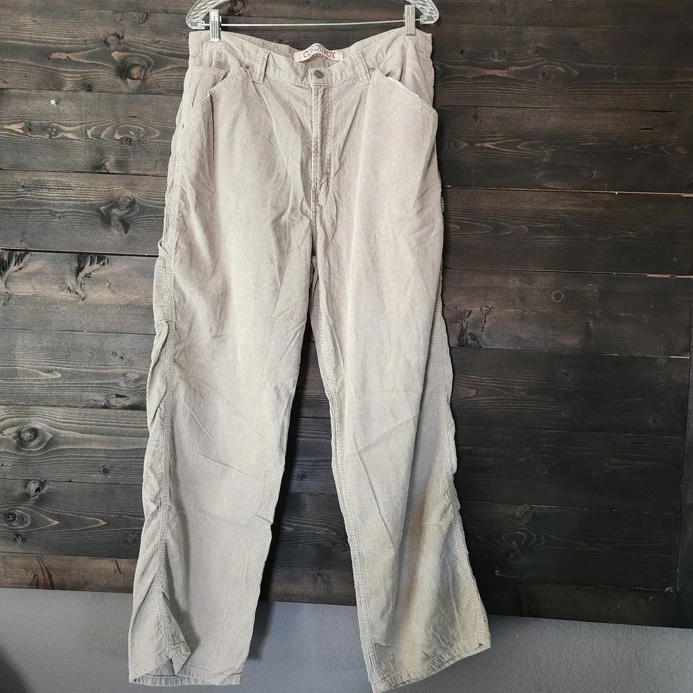 Vintage Y2K Corduroy Cargo Pants Men 36x32  Baggy Loose Relaxed Skate Surf Beige