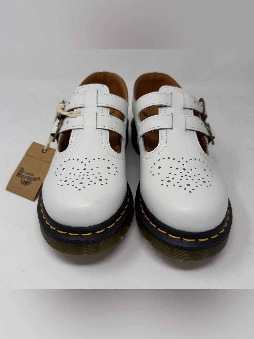 Dr Martens 8065 Mary Jane Shoes Women 7 White Leather Double Buckle NWT
