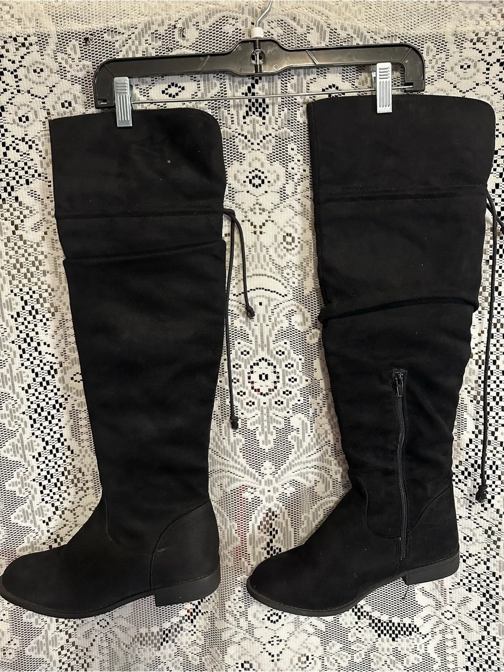 Black Over-the-Knee Women's Boots - Suede-Look Tall Boot