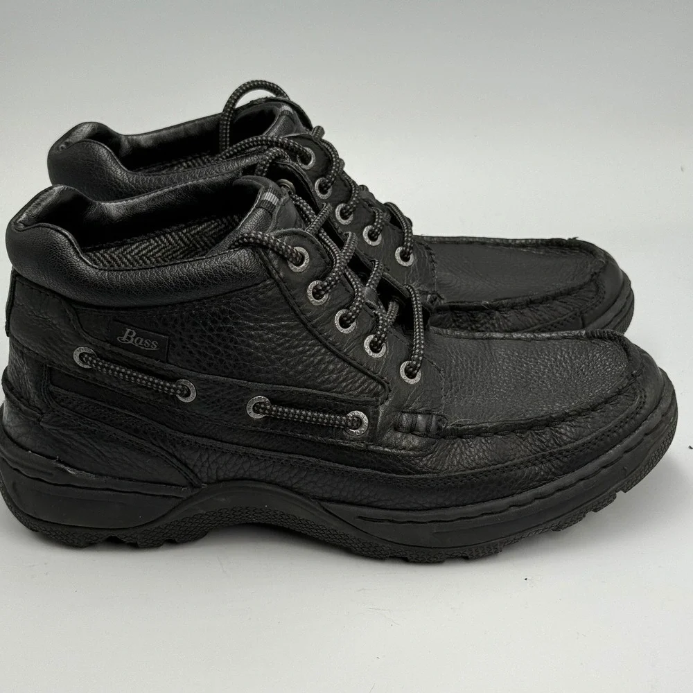 G.H. Bass Russ Men's 8.5M Black Leather Moc Toe‎ Boots Grunge Workwear 90s Y2K