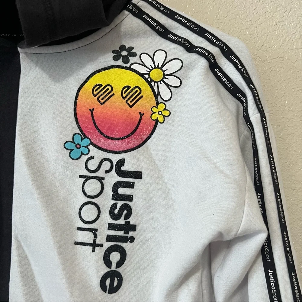 Justice Black and White Kids Cropped Hoodie Medium (10)