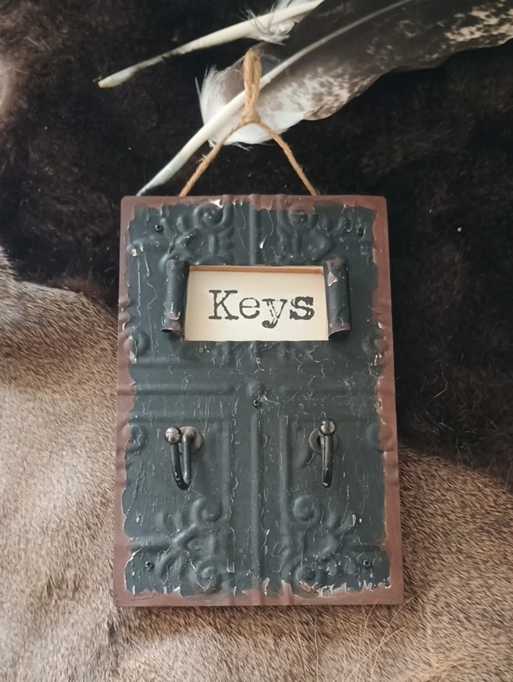Rustic Black & Brown 'Keys' Wall Hook Organizer