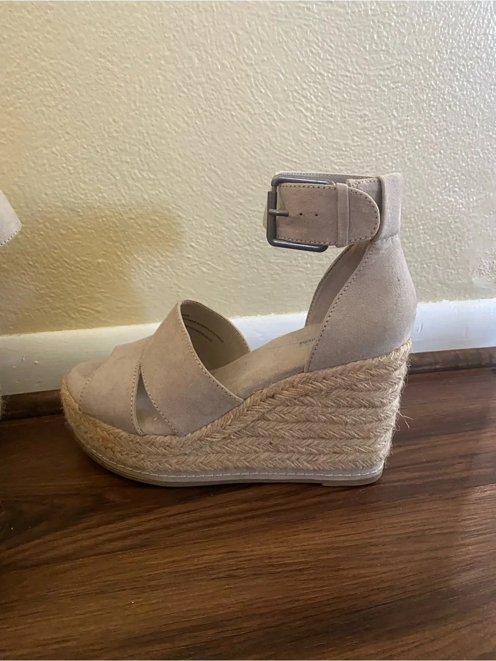 Neutral Beige Espadrille Wedge Sandals with Ankle Strap