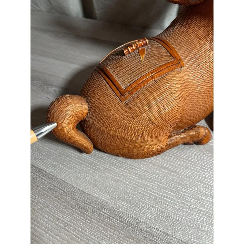 Vintage Wicker Ram Basket Hand Woven RARE Figurine Trinket Box Horned‎ Sheep