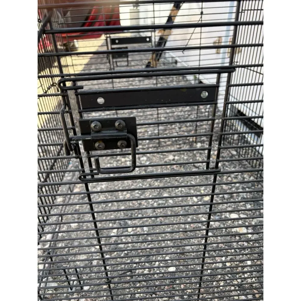 Black Metal Single Bird Cage, Wire with Arched Top & Front Door Latch, Large