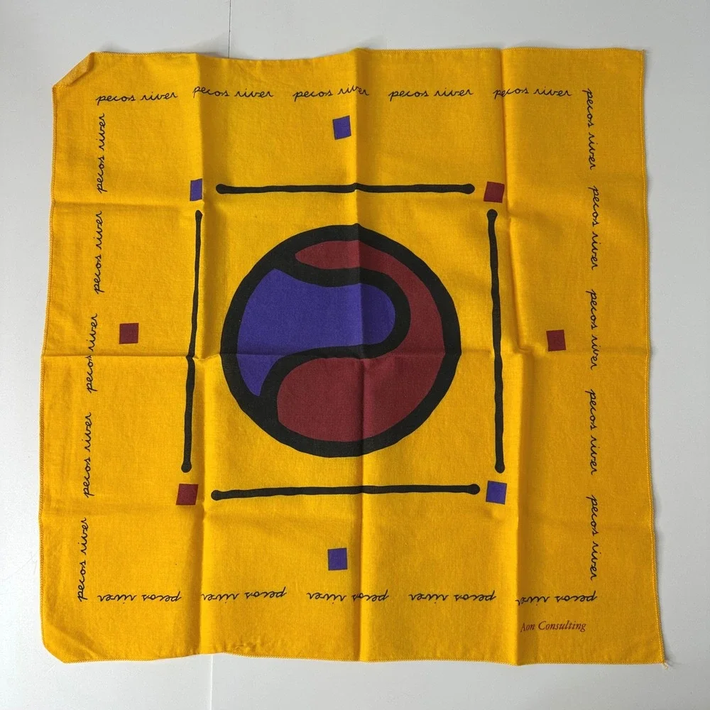 Vtg Pecos River Bandana Scarf Aon Consulting Yellow 20.5