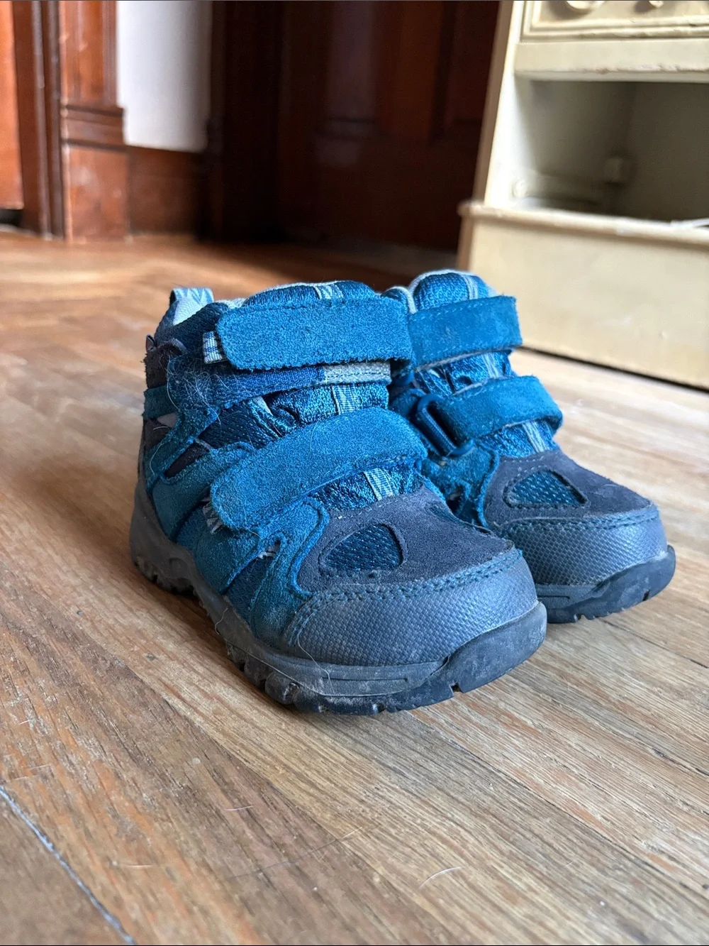 L.L. Bean Teal and Gray Kids' Velcro Hiking Boots