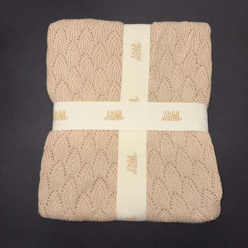 Sand Jeremiah Brent Home 100% Cotton Knitted Pointelle Scallop 50in x 60in 20749