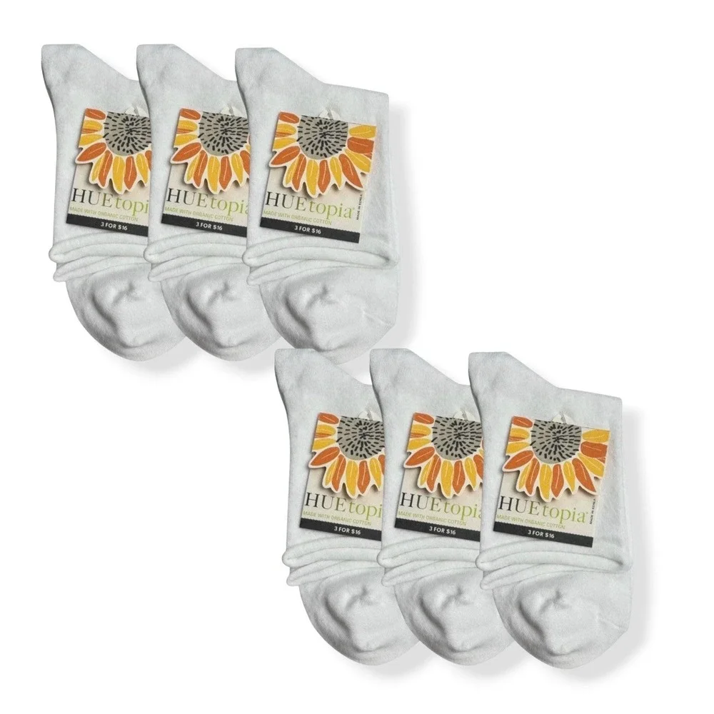 Hue HUEtopia Womens Solid White Roll Top Shortie Socks OSFM 6 Pairs Cotton Blend
