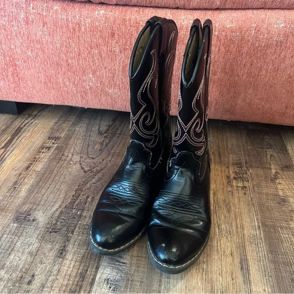 Faded Glory Flex Trail Black, Red, White Cowboy Western Boot Big Kid Size 3