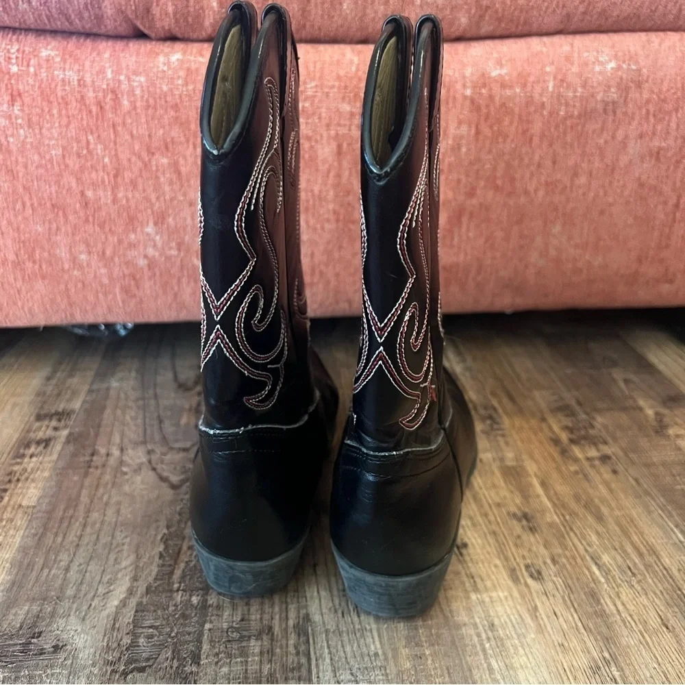 Faded Glory Flex Trail Black, Red, White Cowboy Western Boot Big Kid Size 3