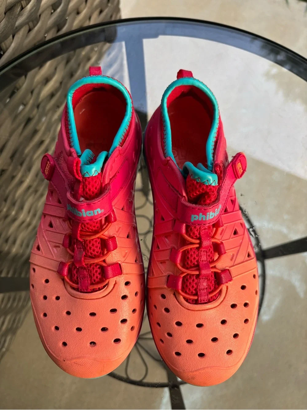 Stride Rite Phibian Water Shoes Kids Size 1 Coral Pink Turquoise Closed Toe