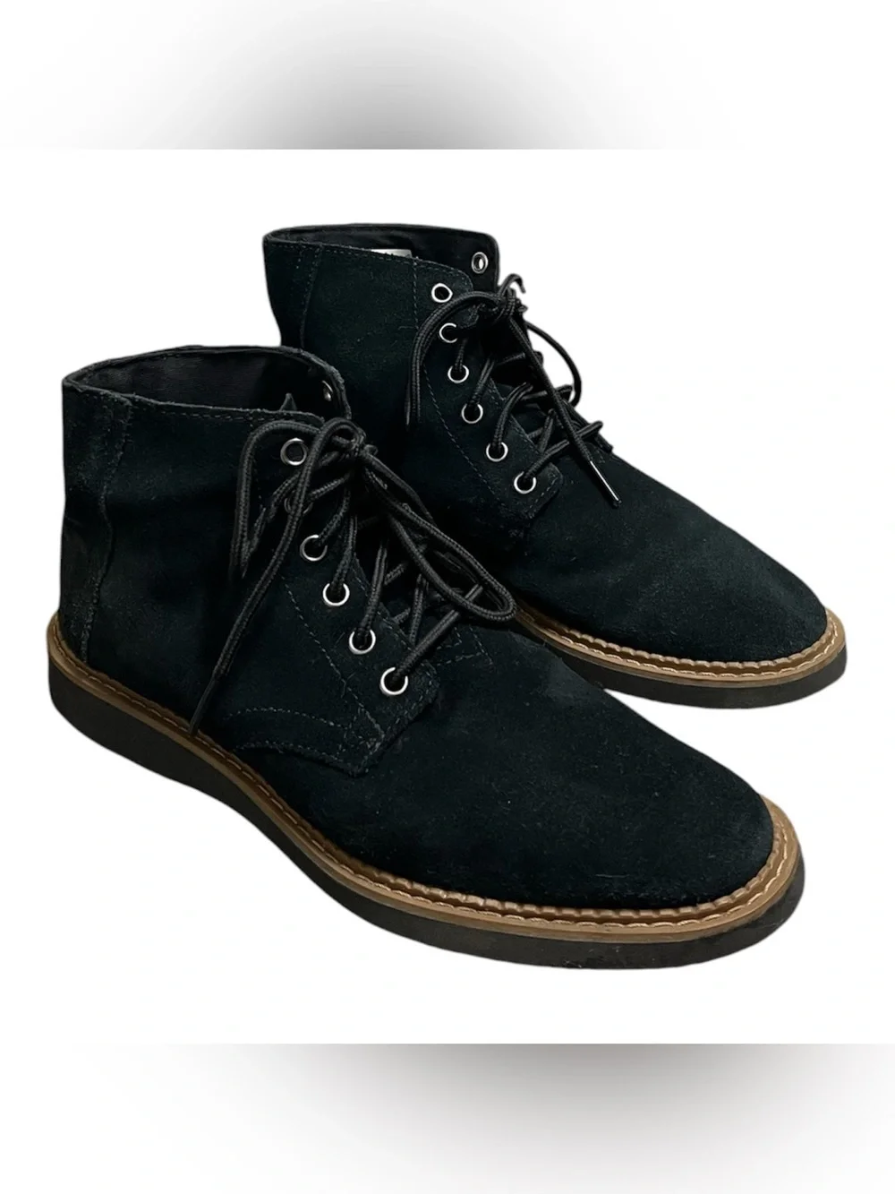 Toms Black Suede Chukka Desert Boots with Tan Welt - Size 8 Men’s