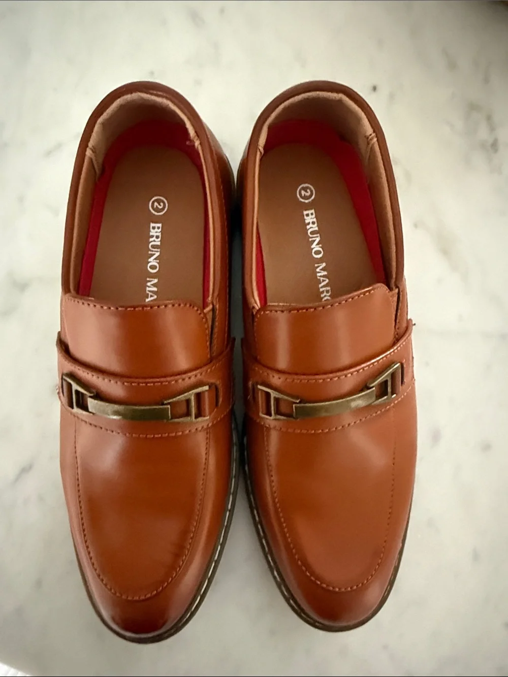 Bruno Marc Boys Brown Leather Slip-On Loafers, Size 2