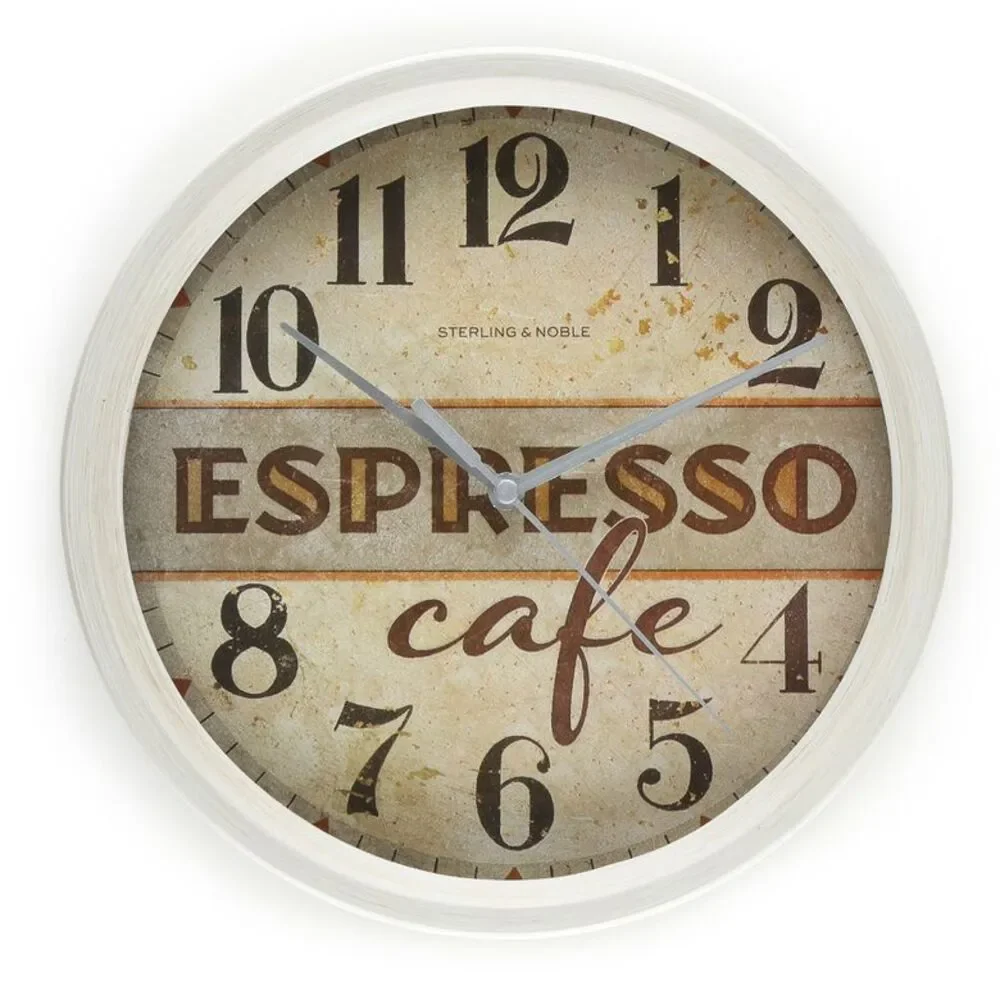 Plastic Round Wall Clock, COFFEE, ESPRESSO CAFE (approx. 9