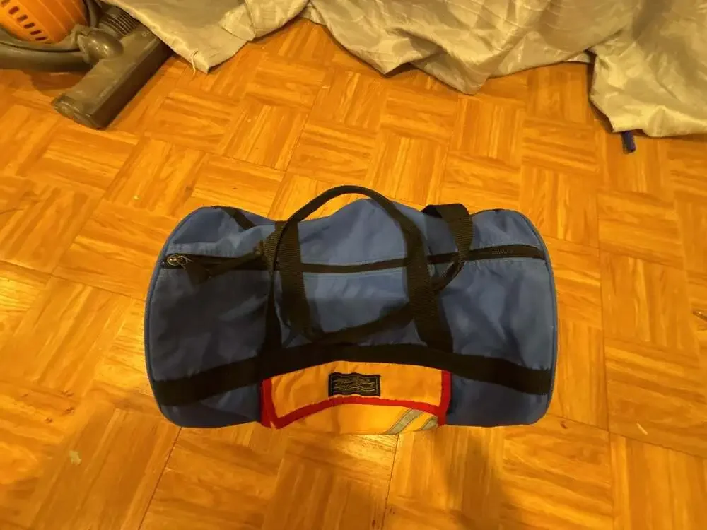 Vintage Eddie Bauer Expedition Outfitter Blue Yellow Red Duffel Bag