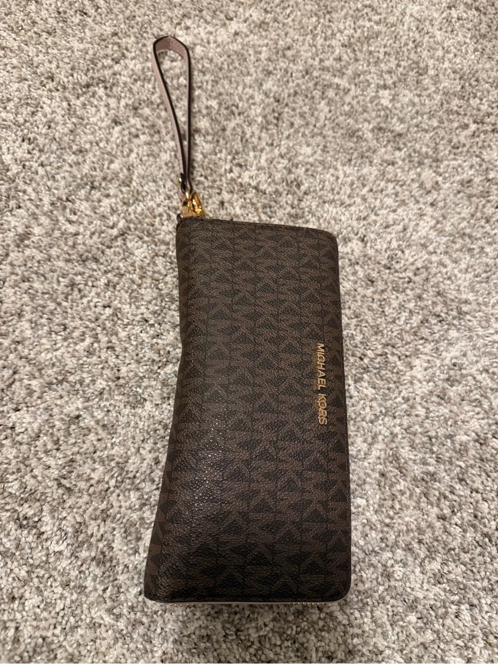 Michael Kors Brown and Blush Signature Wristlet Wallet