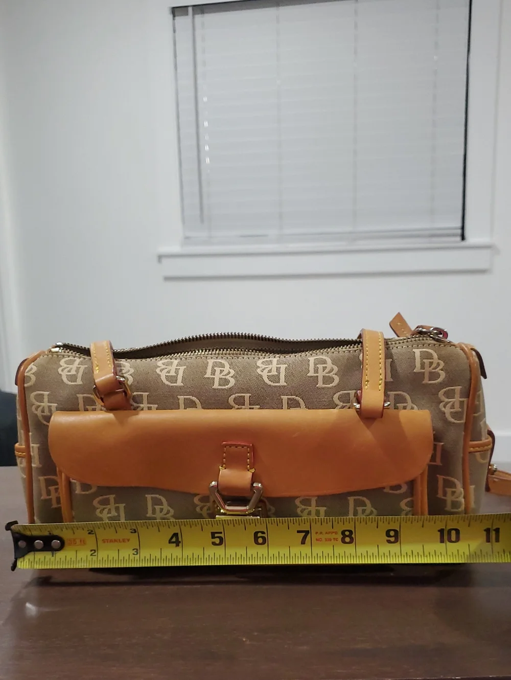Dooney & Bourke Tan Logo Canvas Duffel with Leather Trim