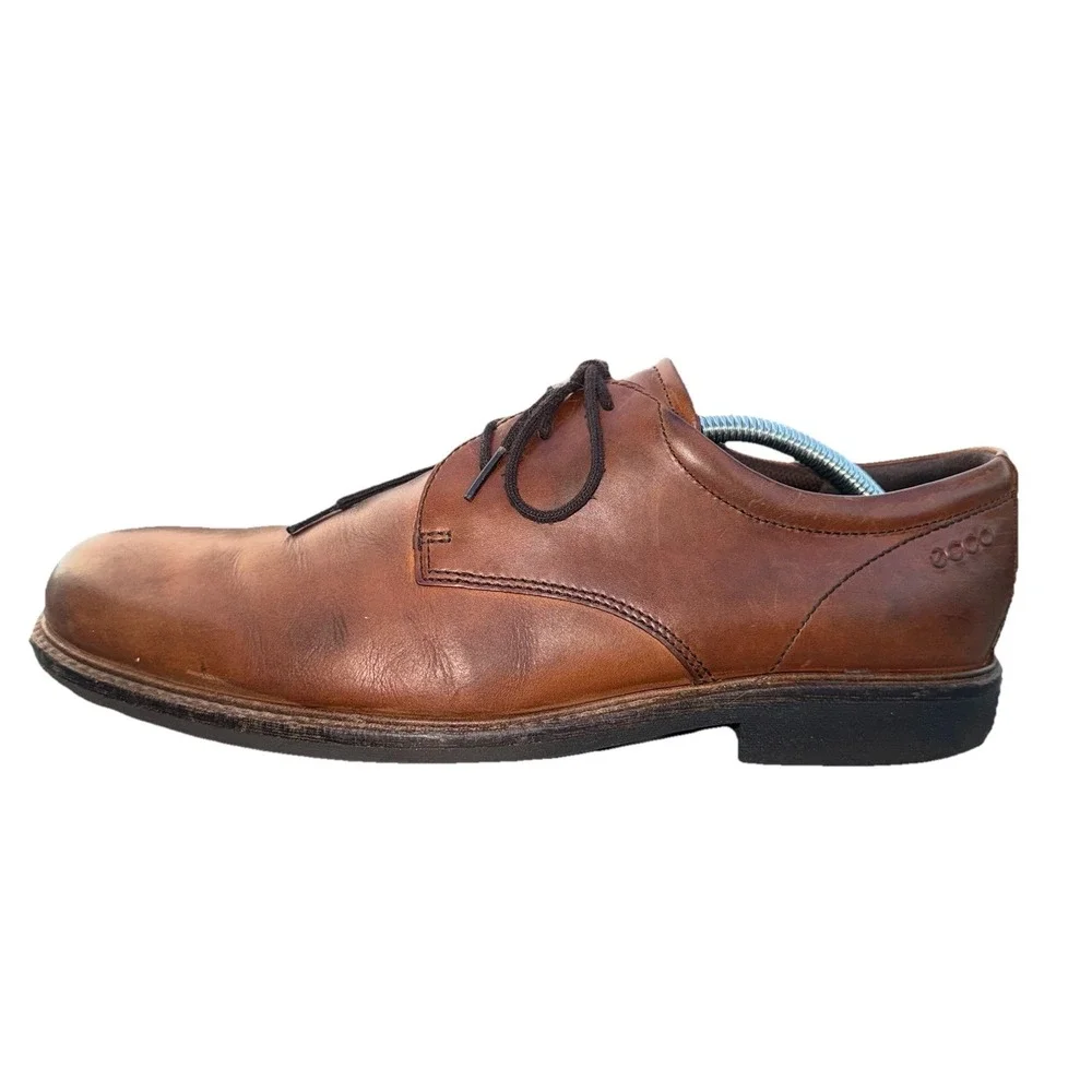 Ecco Mens Size‎ EU 44 Brown Leather Oxford Dress Shoes Lace Up Extra Width