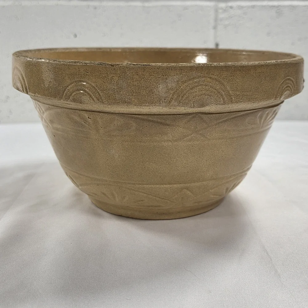 Antique Primitive Medium Milk Pan Bowl Yellow Ware Rustic Pottery Farmhouse 9