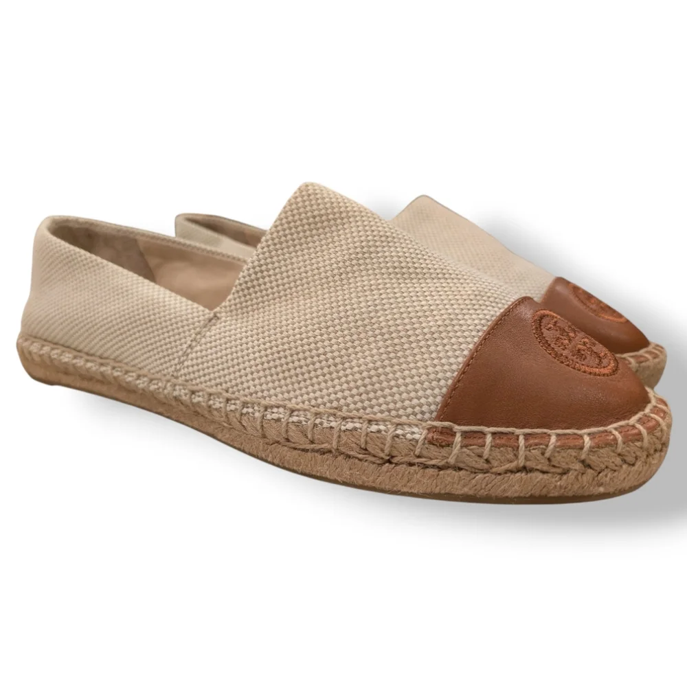 Tory Burch Colorblock Natural Tan Espadrille Flats Women's Size 9.5 NWOT