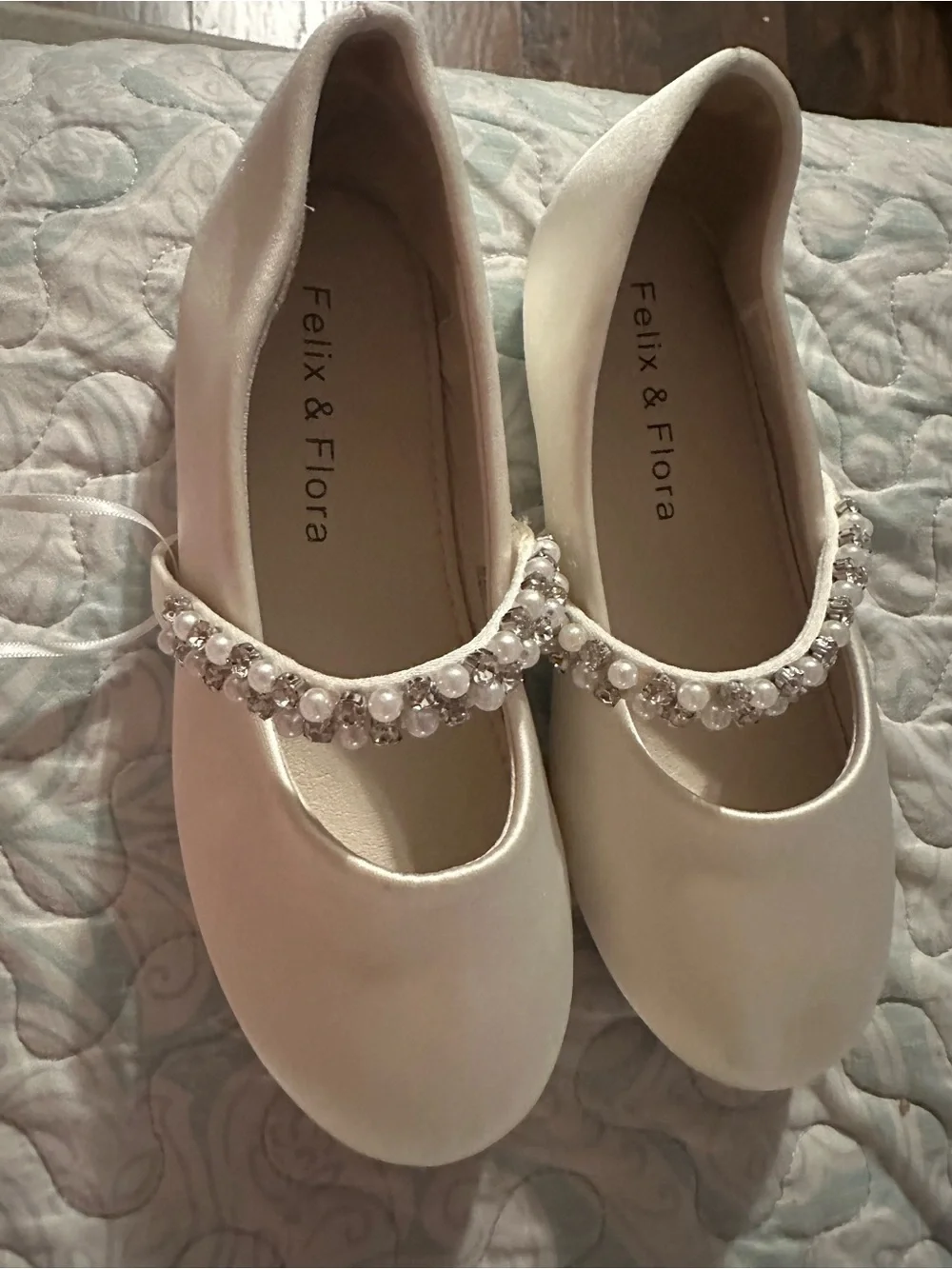 Girls' Pearl-Embellished Cream Flower Girl Shoes